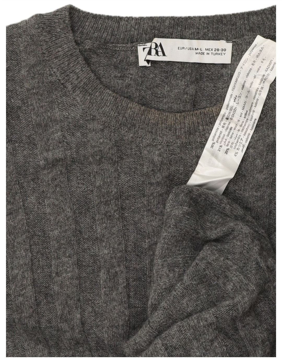 Zara Pull long surdimensionné à col rond pour femme UK 16 Large Gris