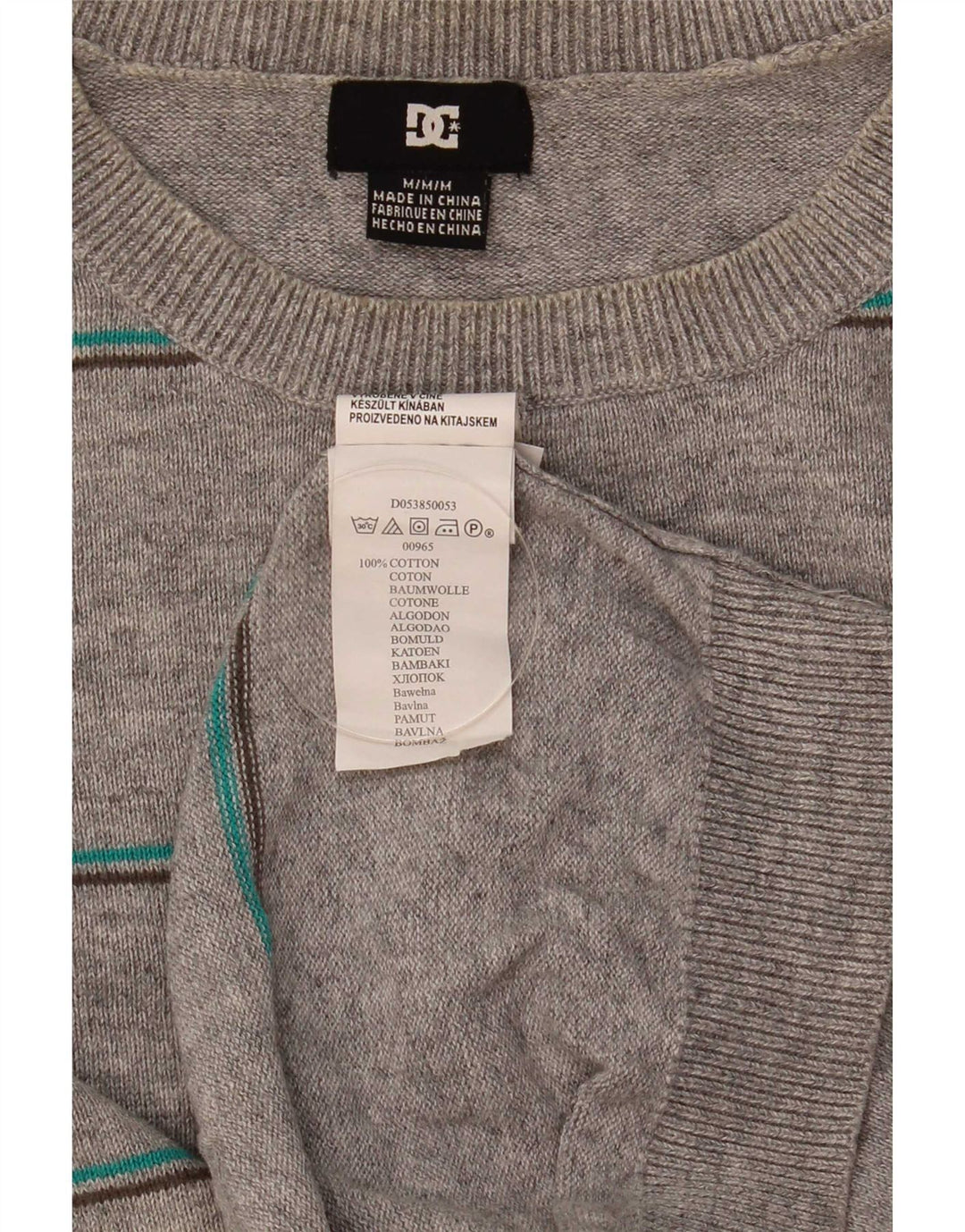DC Pull Col Rond Homme Gris Moyen Rayé Coton