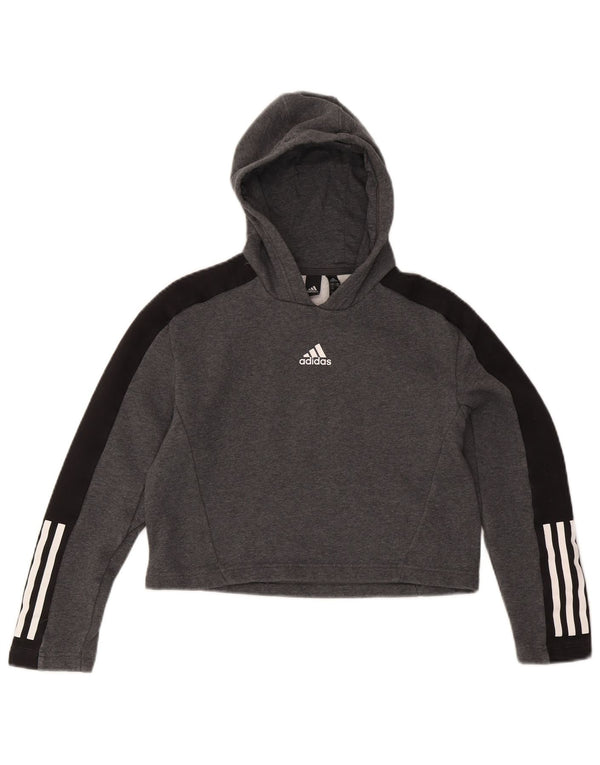 Adidas Sweat à capuche court pour fille 11-12 ans Gris Colorblock Coton