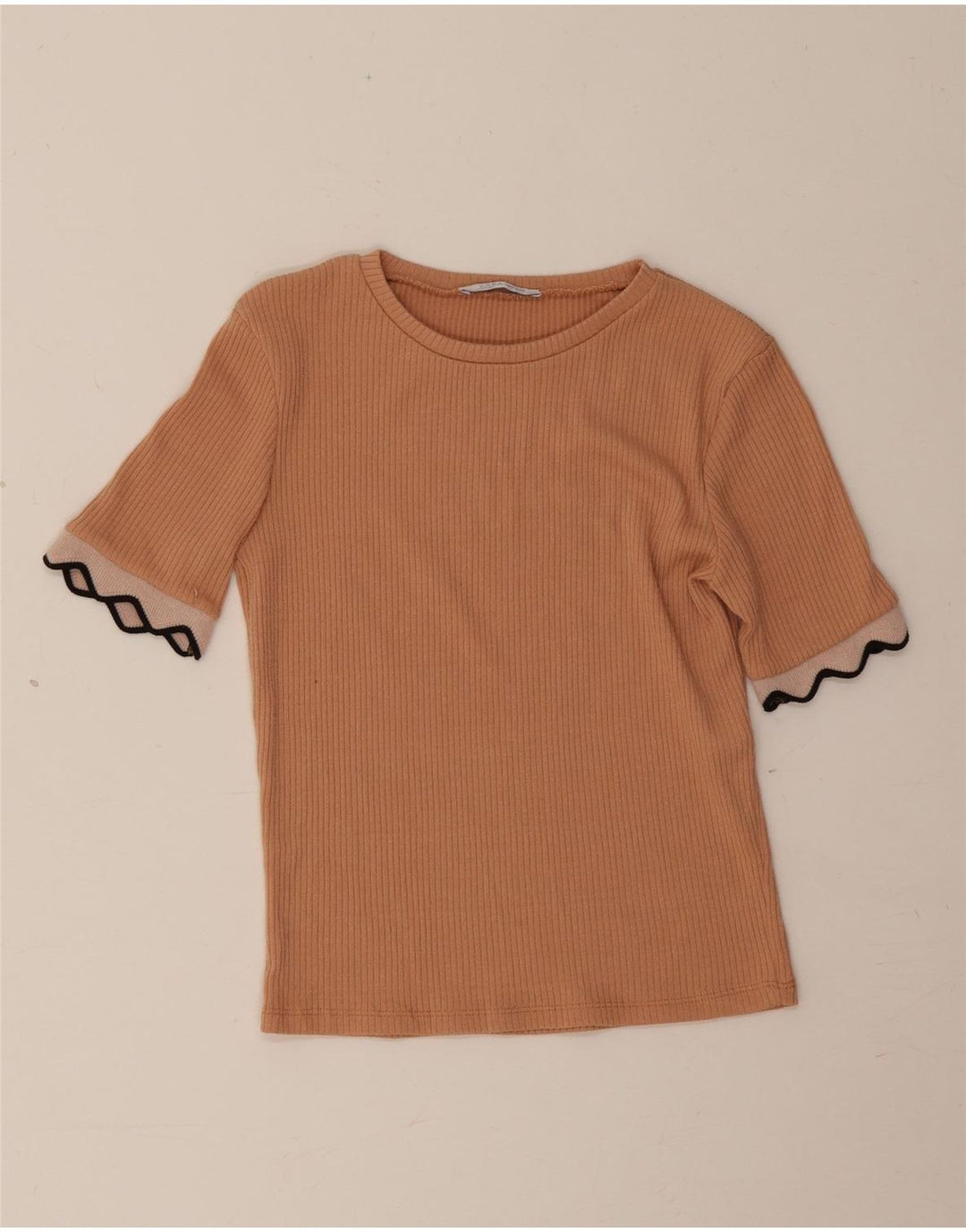 Zara Womens Crop T-Shirt Top UK 10 Petit Marron Polyester