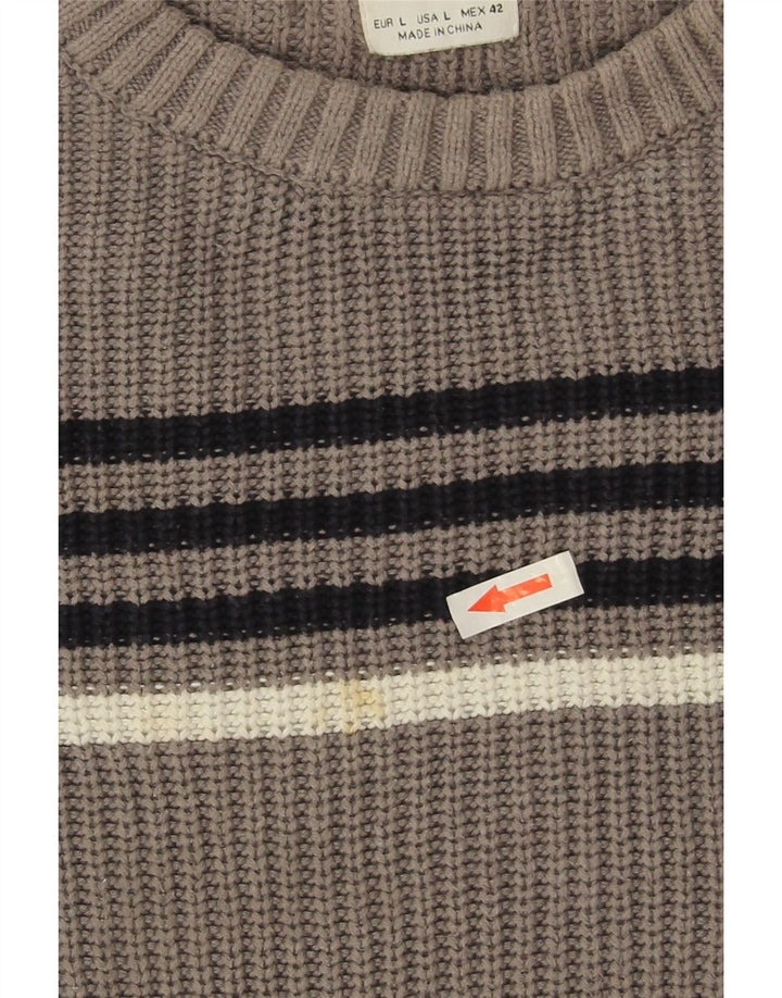Zara Pull ras du cou pour hommes, grand, gris rayé