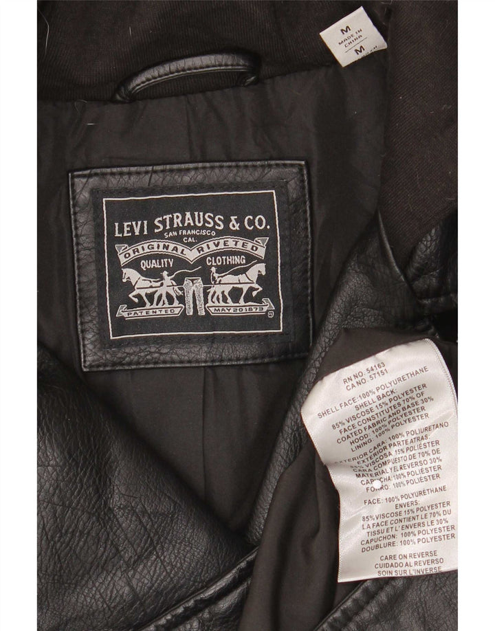 Levi's Veste de motard à capuche en similicuir pour femme UK 12 Noir moyen
