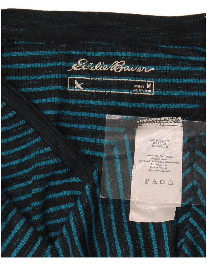 EDDIE BAUER Haut Femme Manches Longues UK 44 Bleu Moyen Rayé Polyester