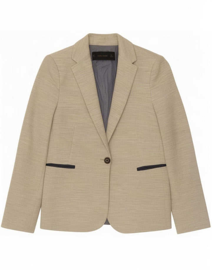 Zara Veste Blazer 1 Bouton Femme UK 10 Petit Beige