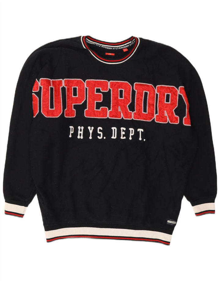 SUPERDRY Womens Graphic Oversized Sweatshirt Jumper UK 14 Large Navy Blue