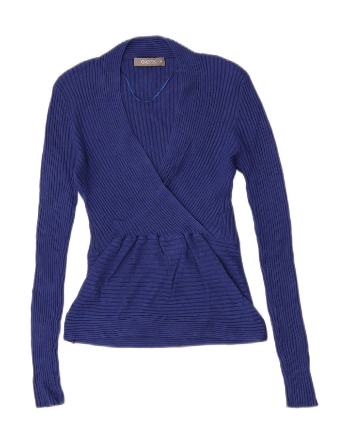 Oasis Pull col V pour femme UK 12 Bleu moyen Viscose