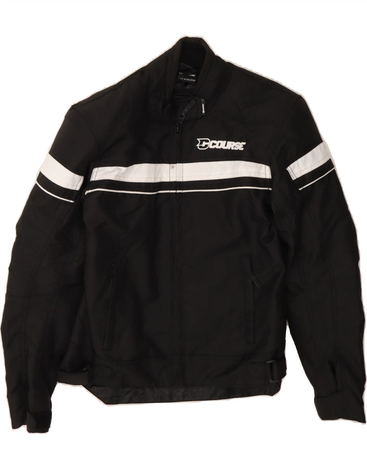 COURSE Mens Graphic Racer Jacket UK 36 Small Black Polyester Vintage Course and Second-Hand Course from Messina Hembry 
