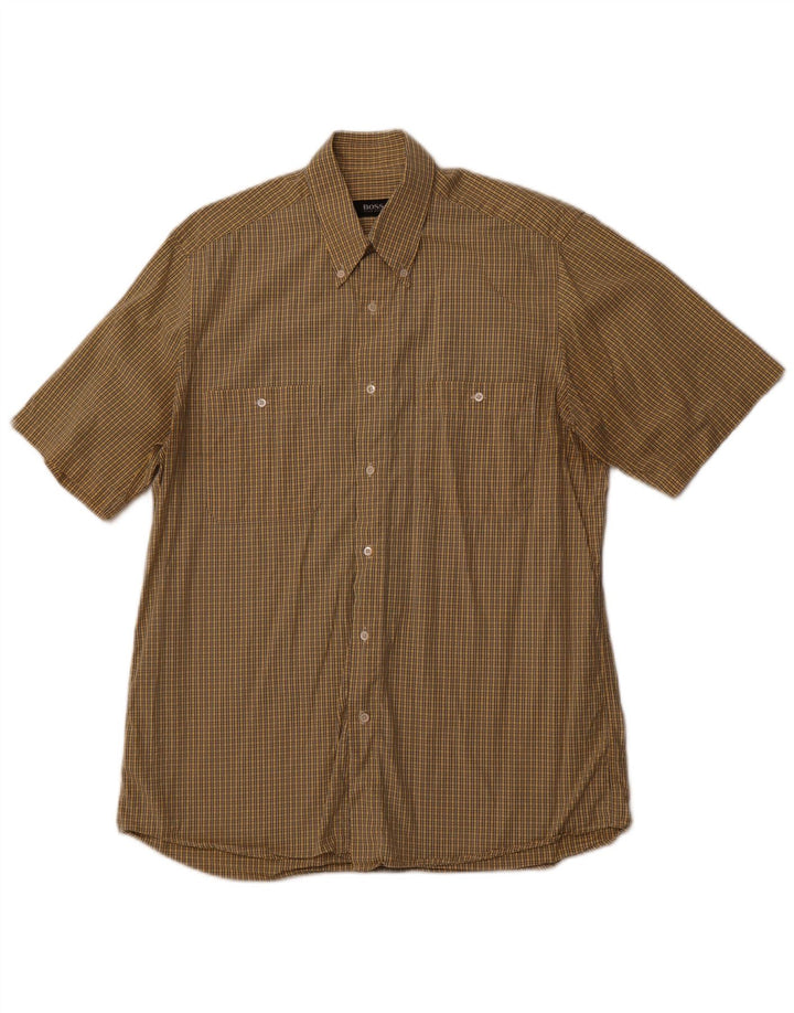 HUGO BOSS Chemise à manches courtes homme taille 40 coton à carreaux jaune moyen