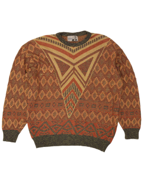 vintage Mens Crew Neck Crew Neck Jumper Sweater XL Multicolore Géométrique