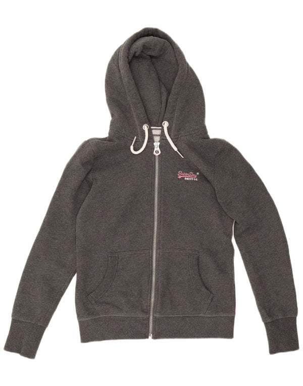 Superdry Pull à capuche zippé pour femme UK 10 Petit coton moucheté gris