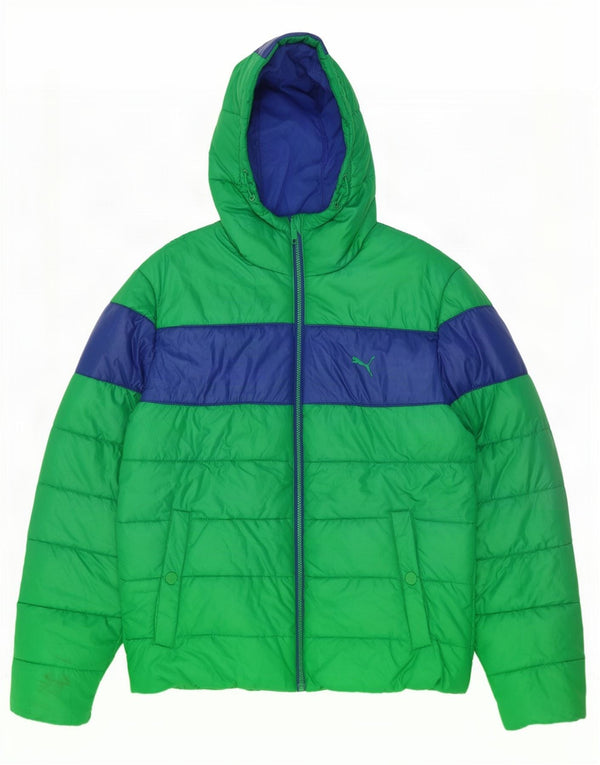 Puma Veste rembourrée à capuche pour homme UK 40 Large Vert Colorblock Polyester