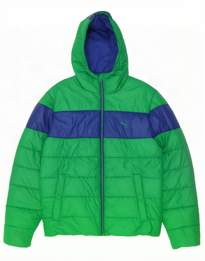 Puma Veste rembourrée à capuche pour homme UK 40 Large Vert Colorblock Polyester