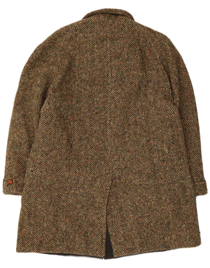 vintage Mens Overcoat IT 52 XL Kaki Herringbone Virgin Wool