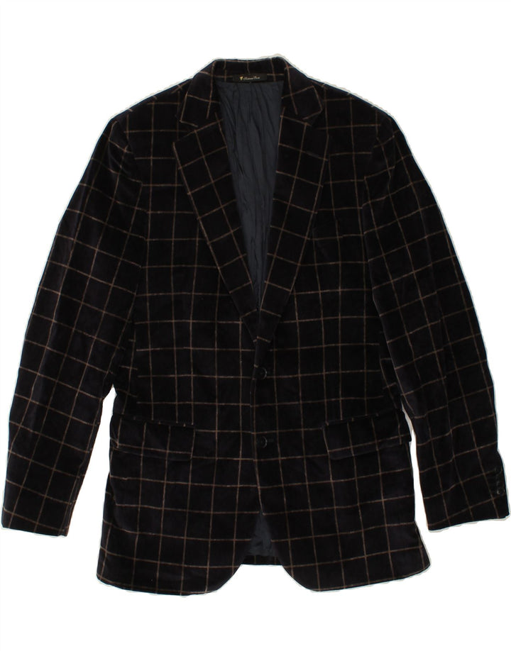 ERMENEGILDO ZEGNA Veste Blazer 2 Boutons Homme IT 46 Petit Carreau Bleu Marine