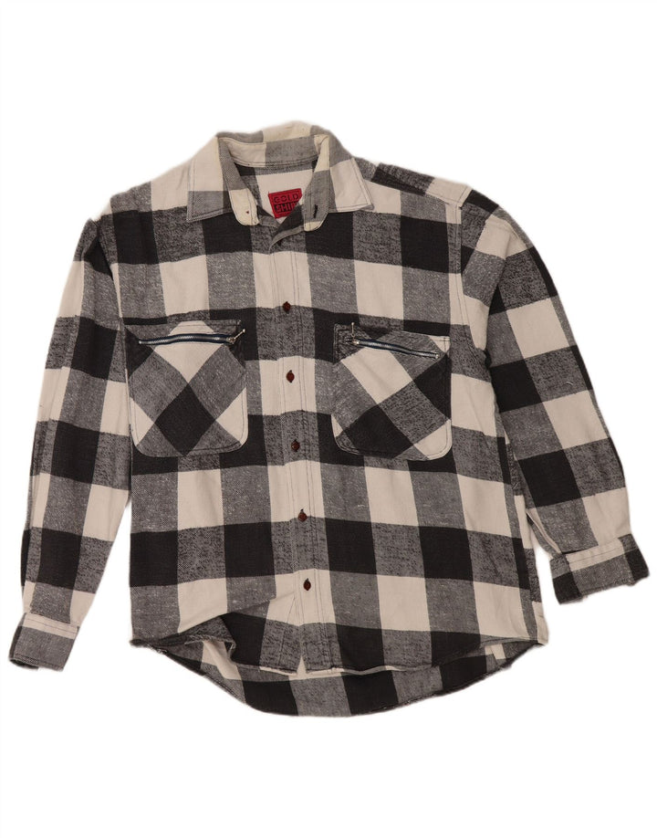 vintage Chemise en flanelle pour hommes Moyen Noir Vichy Coton