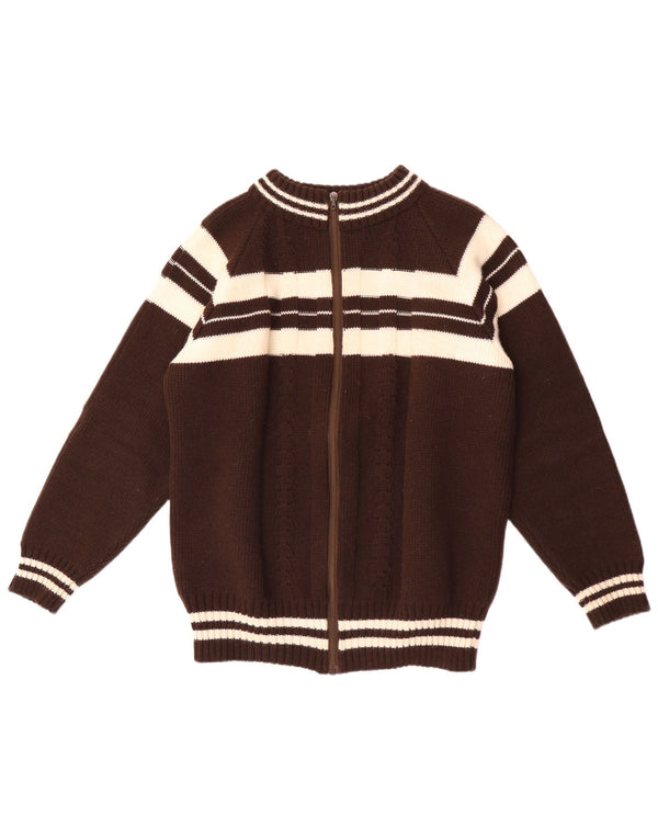 vintage Mens Cardigan Pull Petit Brun Rayé