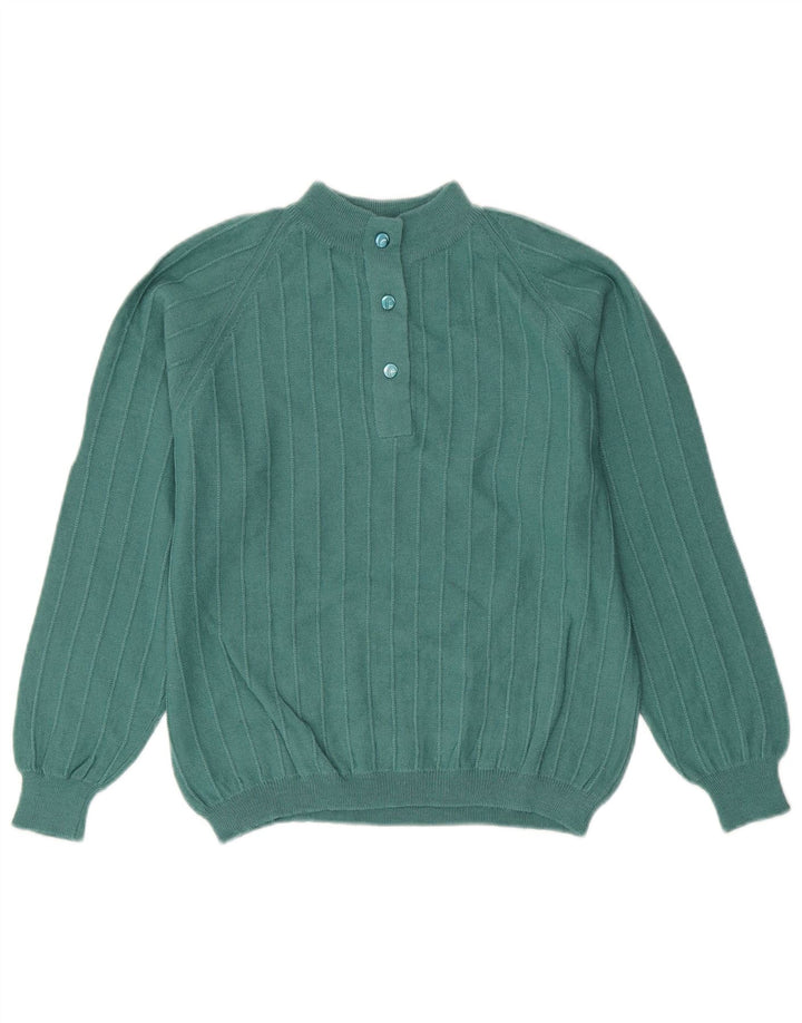 VINTAGE Pull col boutonné femme UK 14 Vert moyen