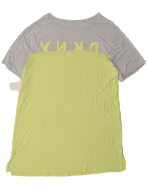 Dkny Robe t-shirt graphique pour femme UK 16 Grande rayonne colorblock jaune