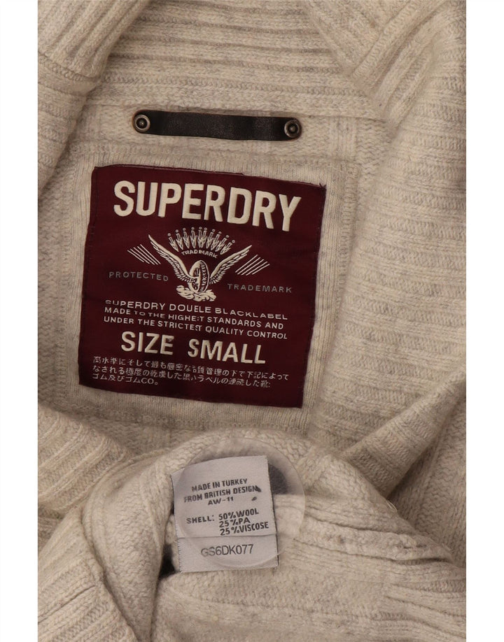 SUPERDRY Cardigan Femme Pull UK 10 Petit Blanc Cassé Laine