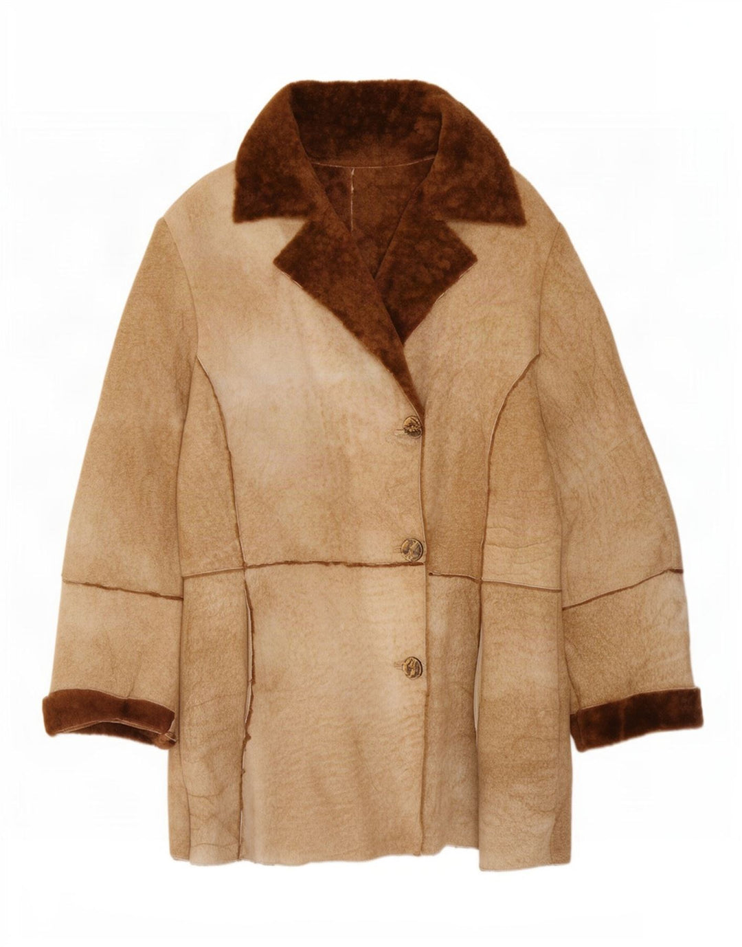 Veste Shearling Femme Vintage UK 14 Brun Moyen