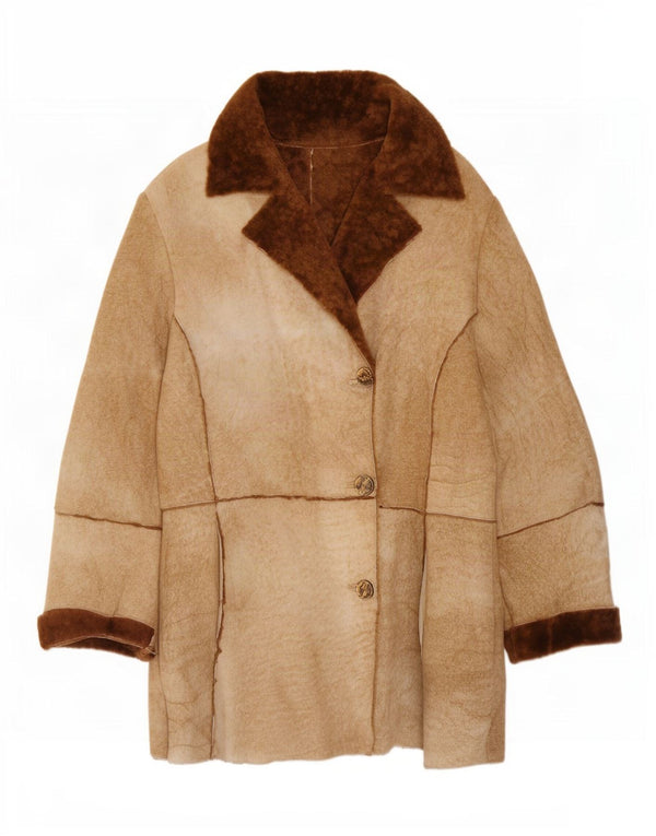 Vintage Womens Shearling Jacket UK 14 Medium Brown