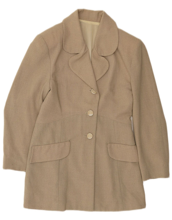 vintage Femmes 3 Bouton 3/4 Manches Blazer Veste UK 12 Beige Moyen