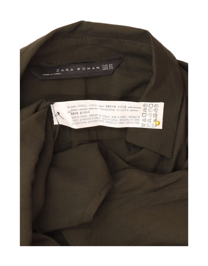 Zara Chemise pull surdimensionnée à manches 3/4 pour femme UK 6 XS Kaki Lyocell