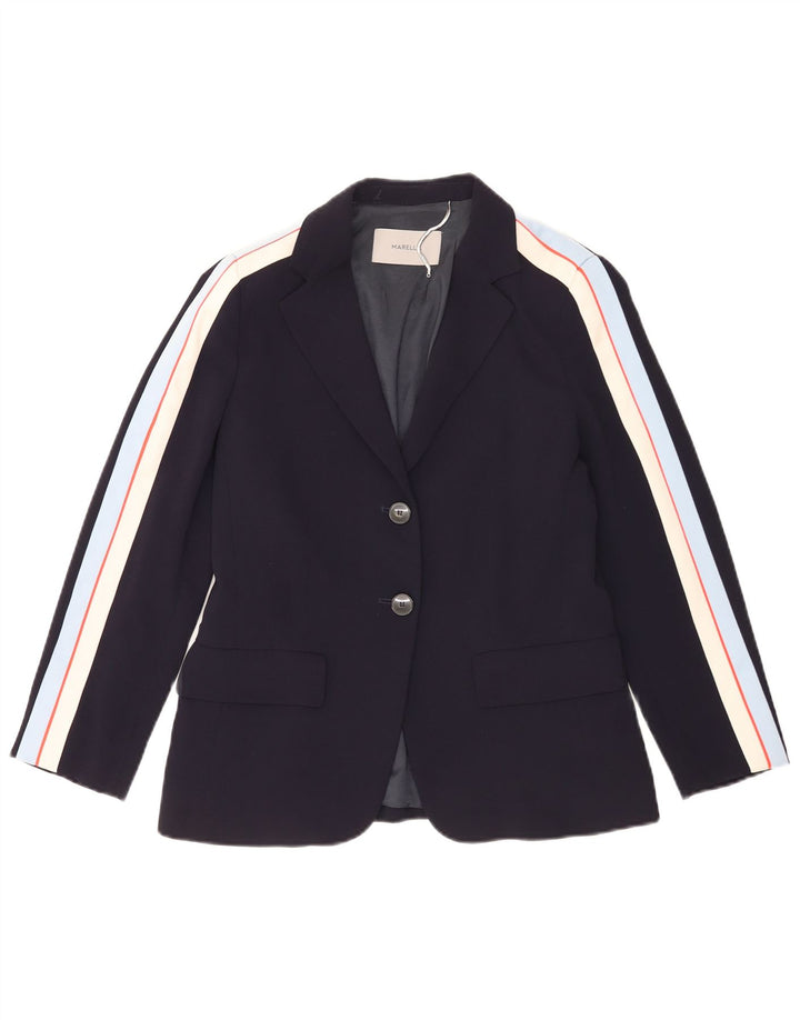 Marella Veste Blazer 2 Boutons Femme UK 8 Petit Bleu Marine Rayé Acétate