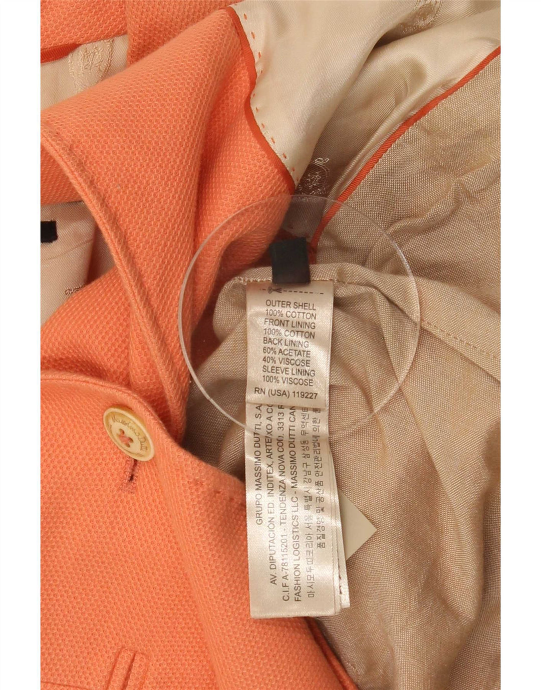 Massimo Dutti Veste blazer 1 bouton pour femme EU 38 Petit coton orange