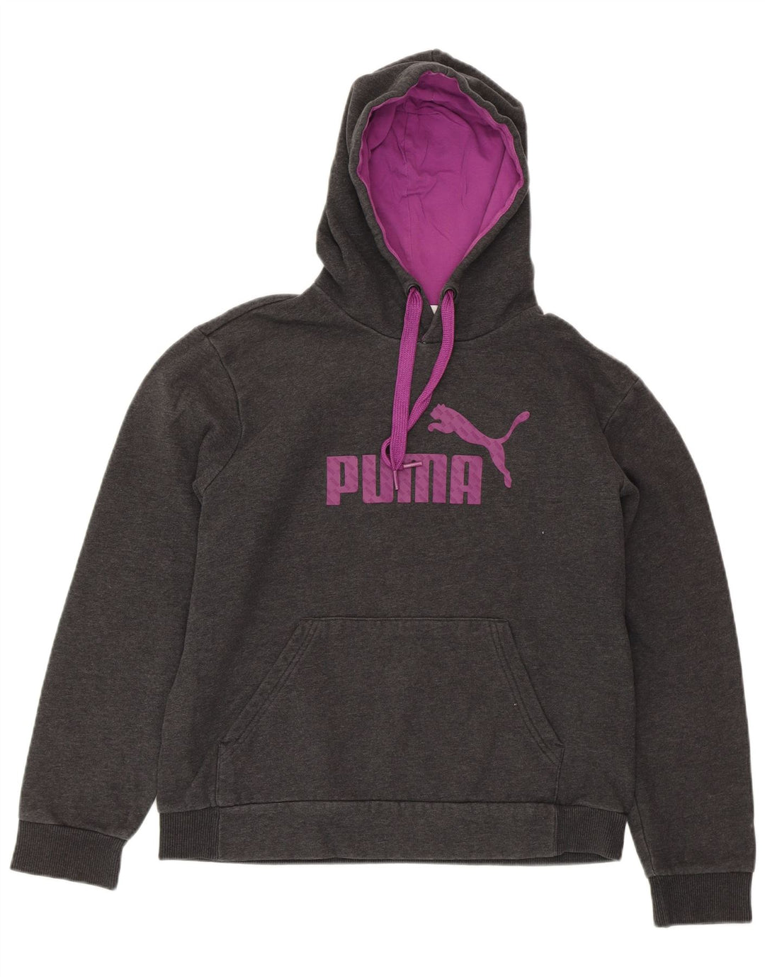 PUMA Pull à capuche graphique pour femme UK 14 Large Gris Coton