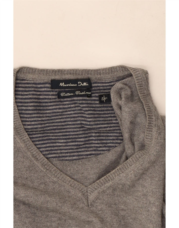 Massimo Dutti Pull col V pour homme en coton gris Taille L