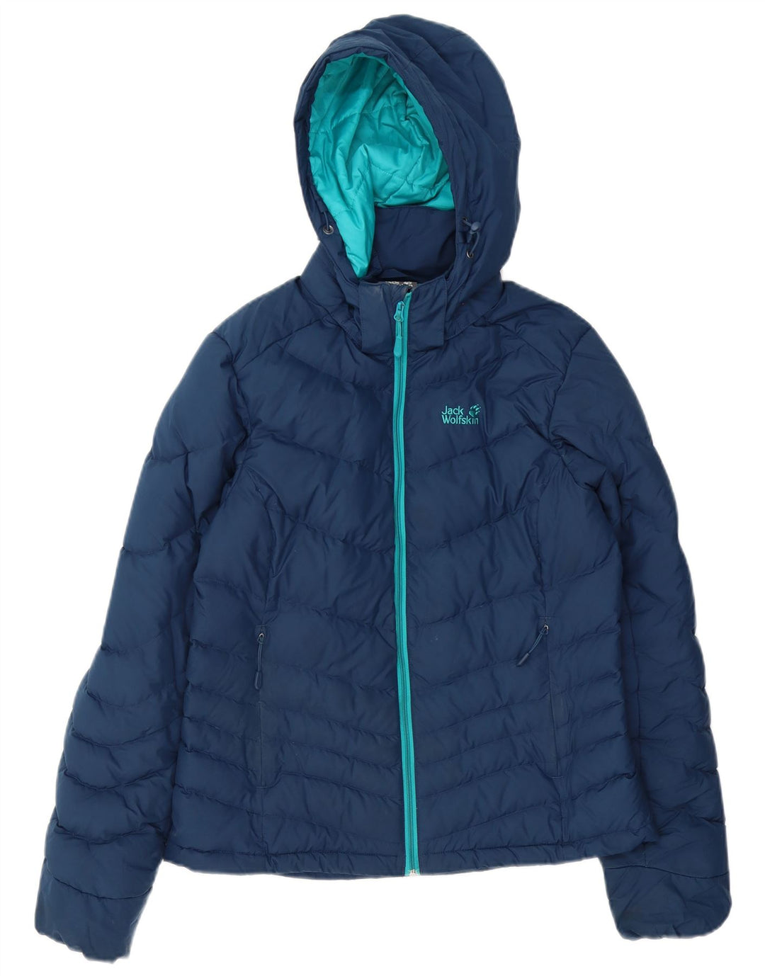 Jack Wolfskin Veste matelassée à capuche pour femme UK 8/10 Small Bleu marine Polyester