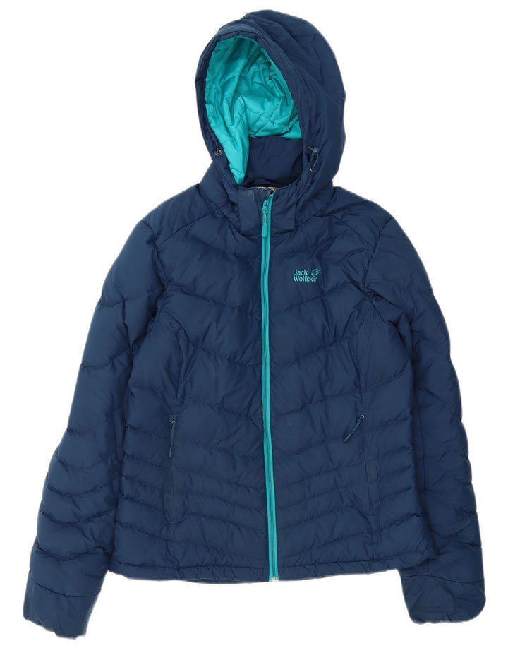 Jack Wolfskin Veste matelassée à capuche pour femme UK 8/10 Small Bleu marine Polyester