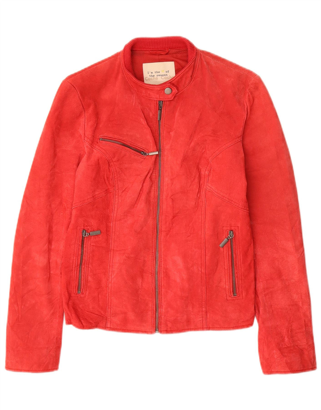 Cache Veste En Daim Femme US 2 XS Cuir Rouge