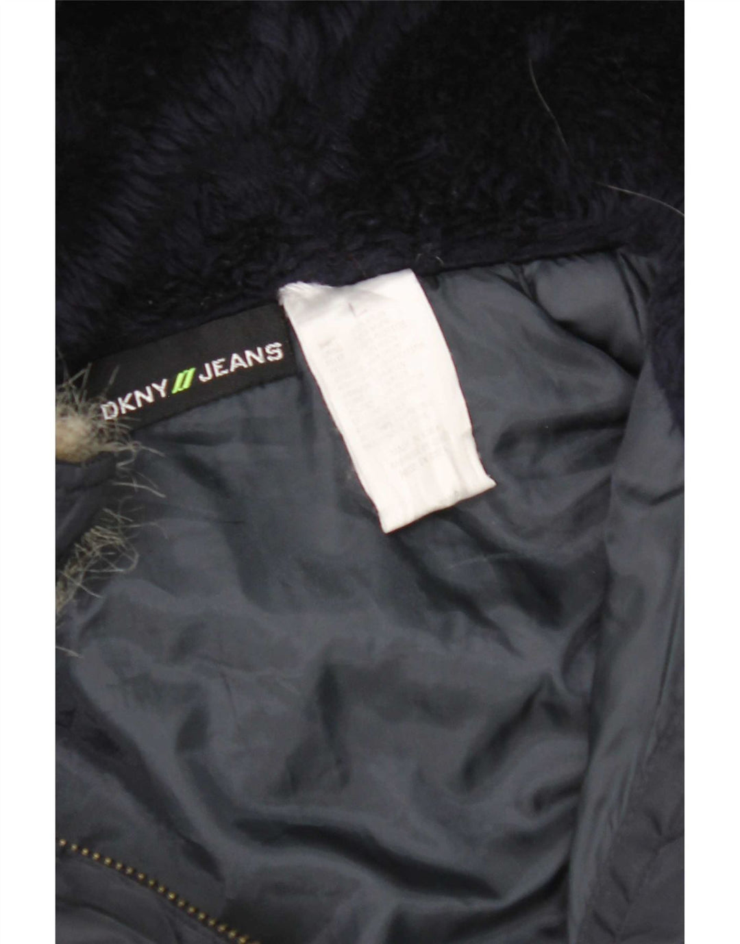 Dkny Veste bomber à capuche pour femme UK 16 Large Bleu Marine Nylon