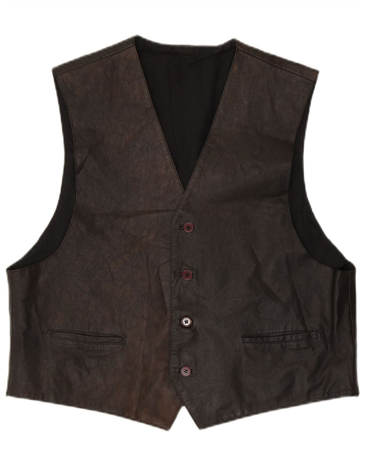 VINTAGE Gilet en Cuir Homme IT 56 XL Marron