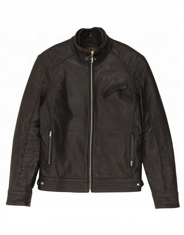 Veste en cuir femme vintage UK 14 Noir Moyen