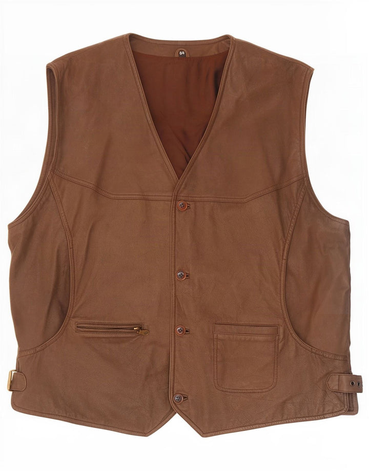 gilet en cuir homme vintage IT 64 5XL Marron