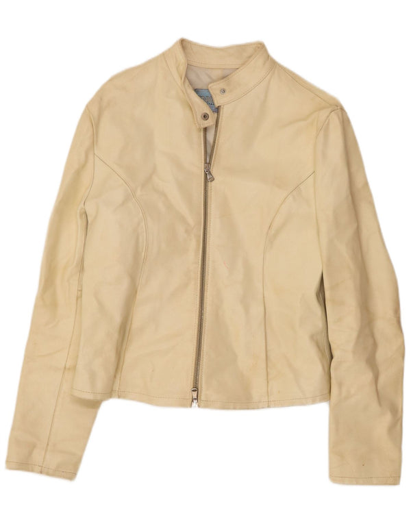 veste de motard en cuir femme vintage UK 18 XL Off White