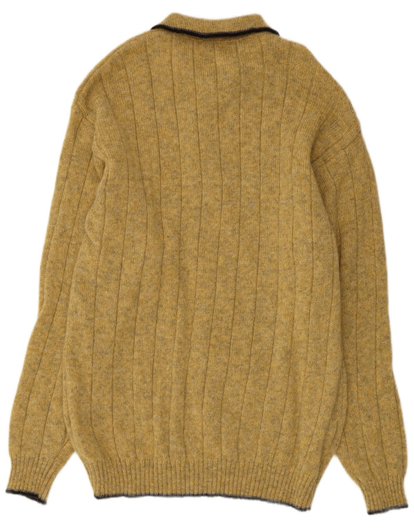 vintage Mens Polo Neck Jumper Pull Moyen Jaune Laine