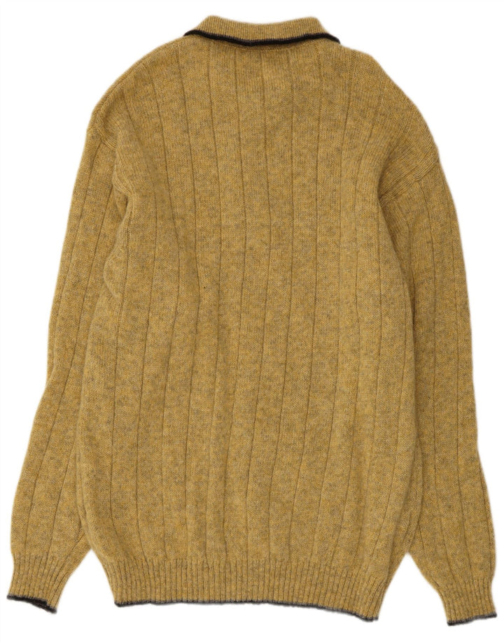 vintage Mens Polo Neck Jumper Pull Moyen Jaune Laine