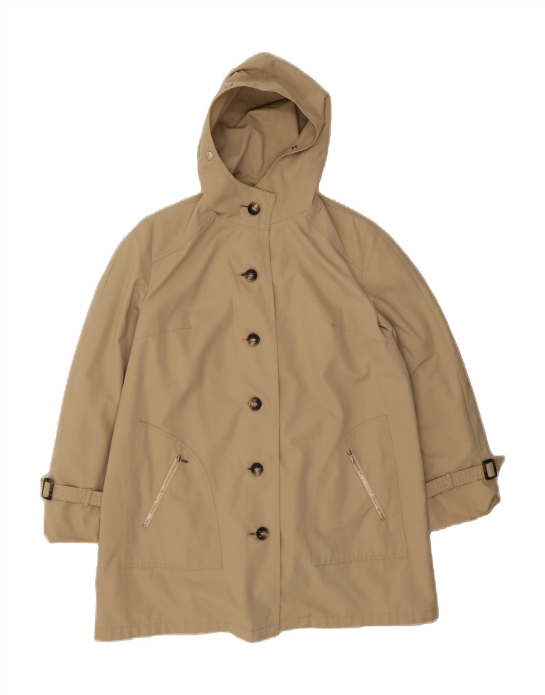 VINTAGE Womens Hooded Overcoat UK 16 Large Beige Vintage Vintage and Second-Hand Vintage from Messina Hembry 