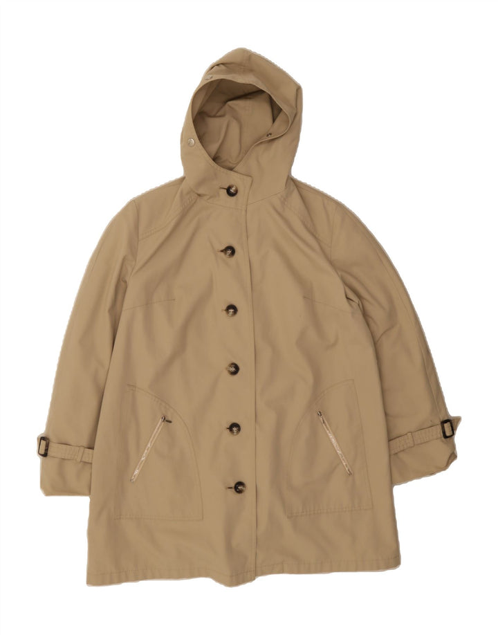 VINTAGE Womens Hooded Overcoat UK 16 Large Beige Vintage Vintage and Second-Hand Vintage from Messina Hembry 