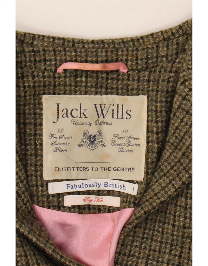 Jack Wills Veste blazer à 3 boutons pour femme UK 10 Petite laine pied-de-poule kaki