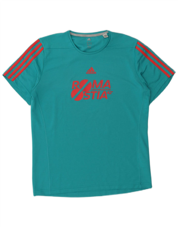 Adidas Hommes Roma Graphic T-Shirt Top Turquoise Moyen Polyester