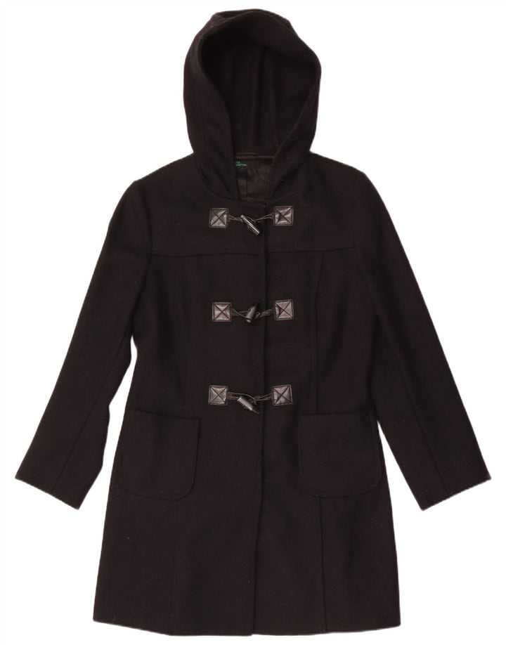 Benetton Duffle Coat À Capuche Femme IT 42 Laine Noir Moyen