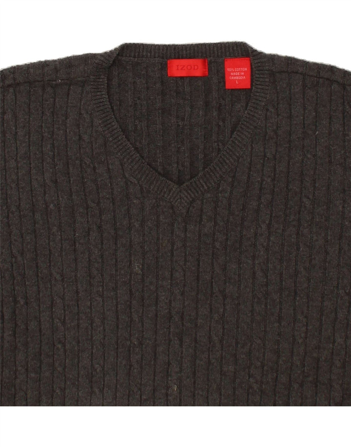 IZOD Mens V-Neck Jumper Sweater Large Grey Cotton Vintage Izod and Second-Hand Izod from Messina Hembry 