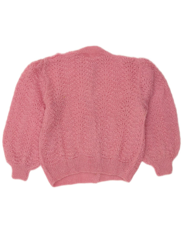 VINTAGE Femmes Crop Crochet Cardigan Pull UK 18 XL Rose