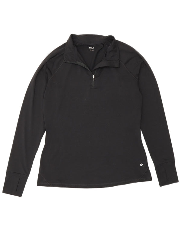 Marks & Spencer Haut de survêtement à col zippé pour femme UK 12 Medium Noir