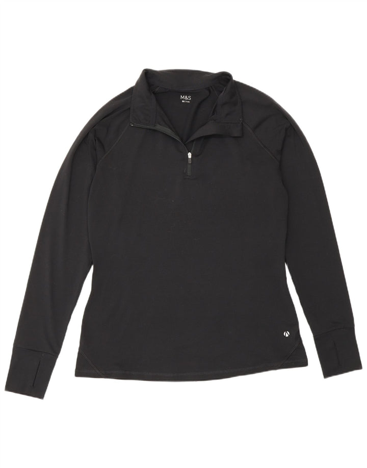 Marks & Spencer Haut de survêtement à col zippé pour femme UK 12 Medium Noir